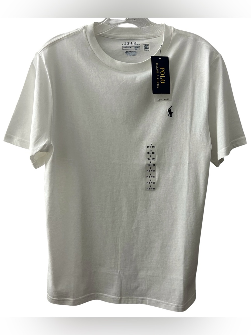 Polo Ralph Lauren Boys T-Shirt L 14-16 White Navy Pony Logo NWT $35